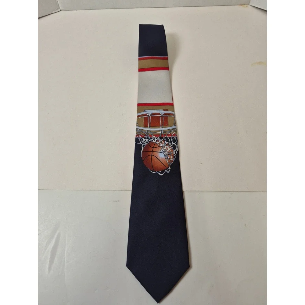 Ralph Marlin Mens Basketball Hoop Novelty Necktie Navy Blue Polyester Sports Tie